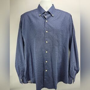 Peter Millar Crown Men's Blue Patterned 100% Cotton Long-Sleeve Shirt Large